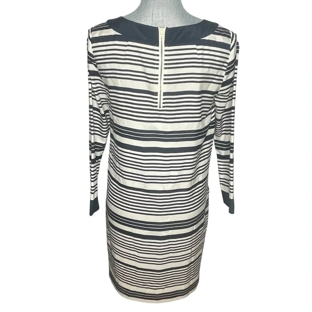 J.CREW Jules Striped Shift Dress 100% Silk Lined Navy Blue & Cream Womens SZ 12